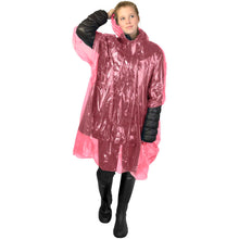 Load image into Gallery viewer, Ziva disposable rain poncho with storage pouch — Red (detail)