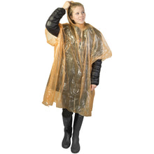 Load image into Gallery viewer, Ziva disposable rain poncho with storage pouch — Orange (detail)