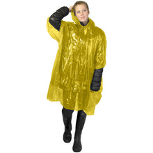 Load image into Gallery viewer, Ziva disposable rain poncho with storage pouch — Yellow (detail)