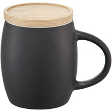Load image into Gallery viewer, Hearth 400 ml ceramic mug with wooden coaster — Black / White (detail)
