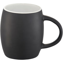 Load image into Gallery viewer, Hearth 400 ml ceramic mug with wooden coaster — Black / White (front)