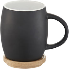 Load image into Gallery viewer, Hearth 400 ml ceramic mug with wooden coaster — Black / White