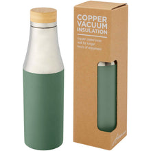 Load image into Gallery viewer, Hulan 540 ml copper vacuum insulated stainless steel bottle with bamboo lid — Heather green