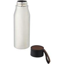 Load image into Gallery viewer, Ljungan 500 ml copper vacuum insulated stainless steel bottle with PU leather strap and lid — Silver (detail)