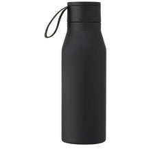 Load image into Gallery viewer, Ljungan 500 ml copper vacuum insulated stainless steel bottle with PU leather strap and lid — Black (back)