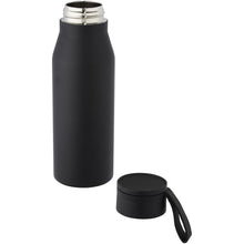 Load image into Gallery viewer, Ljungan 500 ml copper vacuum insulated stainless steel bottle with PU leather strap and lid — Black (detail)