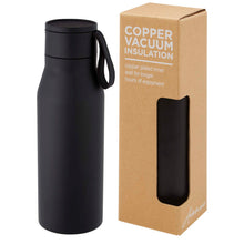 Load image into Gallery viewer, Ljungan 500 ml copper vacuum insulated stainless steel bottle with PU leather strap and lid — Black (detail 2)