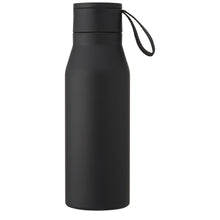 Load image into Gallery viewer, Ljungan 500 ml copper vacuum insulated stainless steel bottle with PU leather strap and lid — Black (front)