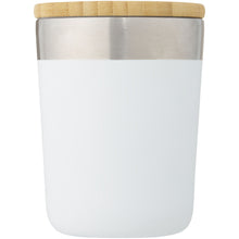 Load image into Gallery viewer, Lagan 330 ml copper vacuum insulated stainless steel tumbler with bamboo lid — White (front)