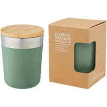 Load image into Gallery viewer, Lagan 330 ml copper vacuum insulated stainless steel tumbler with bamboo lid — Heather green
