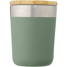 Load image into Gallery viewer, Lagan 330 ml copper vacuum insulated stainless steel tumbler with bamboo lid — Heather green (front)