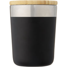 Load image into Gallery viewer, Lagan 330 ml copper vacuum insulated stainless steel tumbler with bamboo lid — Black (front)