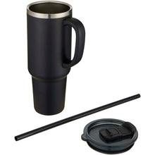 Load image into Gallery viewer, Sydney 1200 ml double wall RCS certified copper vacuum insulated tumbler with straw — Black (detail)