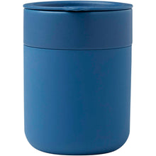 Load image into Gallery viewer, Java 330 ml ceramic tumbler with silicone wrap and plastic lid — Blue (front)