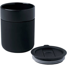 Load image into Gallery viewer, Java 330 ml ceramic tumbler with silicone wrap and plastic lid — Black (detail)