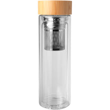 Load image into Gallery viewer, Bailey 400 ml borsilicate glass infuser bottle with bamboo lid — Transparent clear (front)
