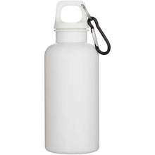 Load image into Gallery viewer, Oregon 400 ml solid colour RCS recycled plastic water bottle with carabiner  — White (front)