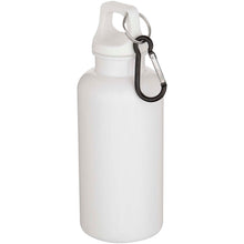 Load image into Gallery viewer, Oregon 400 ml solid colour RCS recycled plastic water bottle with carabiner  — White