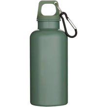 Load image into Gallery viewer, Oregon 400 ml solid colour RCS recycled plastic water bottle with carabiner  — Heather green (front)
