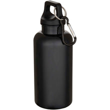 Load image into Gallery viewer, Oregon 400 ml solid colour RCS recycled plastic water bottle with carabiner  — Black