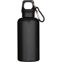 Load image into Gallery viewer, Oregon 400 ml solid colour RCS recycled plastic water bottle with carabiner  — Black (front)