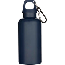 Load image into Gallery viewer, Oregon 400 ml solid colour RCS recycled plastic water bottle with carabiner  — Navy Blue (front)