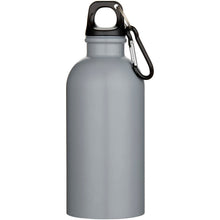 Load image into Gallery viewer, Oregon 400 ml matte RCS recycled single wall stainless steel water bottle with carabiner — Grey (front)