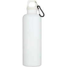 Load image into Gallery viewer, Oregon 750 ml solid colour RCS recycled plastic water bottle with carabiner   — White (front)