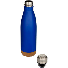 Load image into Gallery viewer, Cove 500 ml double wall vacuum insulated stainless steel water bottle with cork details — Royal blue (detail)