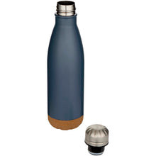 Load image into Gallery viewer, Cove 500 ml double wall vacuum insulated stainless steel water bottle with cork details — Hale Blue (detail)