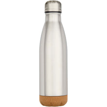 Load image into Gallery viewer, Cove 500 ml double wall vacuum insulated stainless steel water bottle with cork details — Matted silver (front)