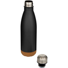 Load image into Gallery viewer, Cove 500 ml double wall vacuum insulated stainless steel water bottle with cork details — Black (detail)