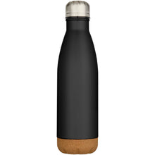 Load image into Gallery viewer, Cove 500 ml double wall vacuum insulated stainless steel water bottle with cork details — Black (front)