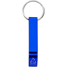 Load image into Gallery viewer, Tao RCS recycled aluminium bottle and can opener with keychain  — Royal blue (front)