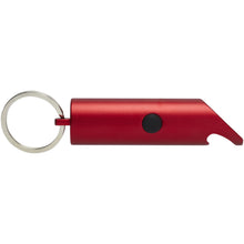 Load image into Gallery viewer, Flare RCS recycled aluminium IPX LED light and bottle opener with keychain — Red (back)