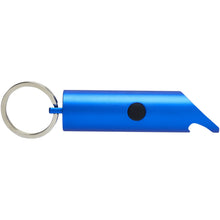 Load image into Gallery viewer, Flare RCS recycled aluminium IPX LED light and bottle opener with keychain — Royal blue (back)