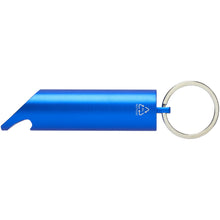 Load image into Gallery viewer, Flare RCS recycled aluminium IPX LED light and bottle opener with keychain — Royal blue (front)