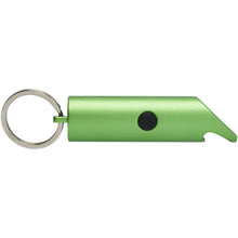Load image into Gallery viewer, Flare RCS recycled aluminium IPX LED light and bottle opener with keychain — Green (back)