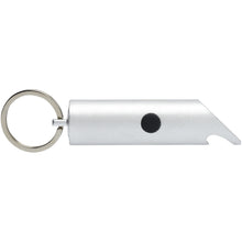 Load image into Gallery viewer, Flare RCS recycled aluminium IPX LED light and bottle opener with keychain — Silver (back)