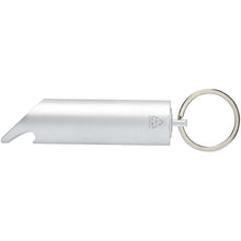 Load image into Gallery viewer, Flare RCS recycled aluminium IPX LED light and bottle opener with keychain — Silver (front)