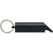 Load image into Gallery viewer, Flare RCS recycled aluminium IPX LED light and bottle opener with keychain — Black (back)