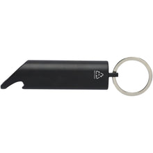 Load image into Gallery viewer, Flare RCS recycled aluminium IPX LED light and bottle opener with keychain — Black (front)
