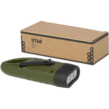 Load image into Gallery viewer, Helios recycled plastic solar dynamo flashlight with carabiner — Army green (detail)
