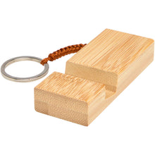 Load image into Gallery viewer, Bosona bamboo phone holder with keychain — Wood (detail)