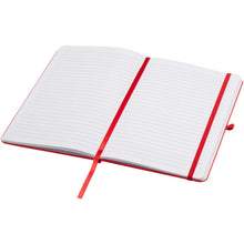 Load image into Gallery viewer, Teak A5 recycled hard cover notebook with lined pages — Red (detail)