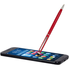 Load image into Gallery viewer, Ore aluminium ballpoint pen with stylus (blue ink) — Red (detail)