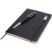 Load image into Gallery viewer, Legato Elegance A5 hard cover notebook and rollerball pen set — Black / Black (detail)