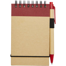 Load image into Gallery viewer, Zuse A7 recycled jotter notepad with pen — Natural / Red (front)