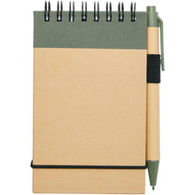 Load image into Gallery viewer, Zuse A7 recycled jotter notepad with pen — Heather green / Natural (front)