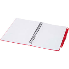 Load image into Gallery viewer, Niove recycled plastic soft cover notebook and ballpoint pen set (blue ink) — Red (detail)